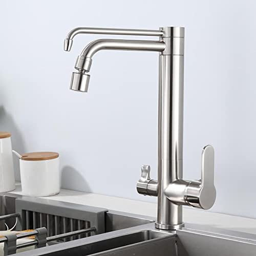 ZWWf Grifo de Cocina de 3 vías para Sistemas de ósmosis, Grifo Mezclador de Fregadero de Cocina 2 Modos de rociado Grifo de Agua Potable fría y Caliente Giratorio de 360° (Off-White : Brushed)