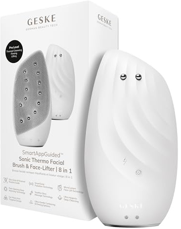 GESKE | SmartAppGuided™ Sonic Thermo Facial Brush & Face-Lifter | 8 in 1 | Hautreinigung & gegen Falten | elektrische Reinigungsbürste aus Silikon | Gesichtsmassagegerät | Cleansing & Anti Aging | SmartAppGuided™ | Elektrische Silikon-Reinigungsbürste für Hautreinigung, Anti-Aging und Gesichtsmassage