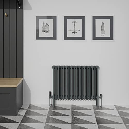 Warmehaus Traditional Anthracite 4 Column Horizontal Radiator 600x830mm | Victorian Radiator, Radiators Wall Mounted Central Heating, Designer Column Radiator, Bathroom Kitchen, Grey Radiator