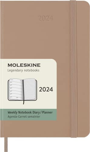Moleskine Wochenplaner mit Platz für Notizen 12 Monate 2024, Planer 2024, Pocket Format 9x14, Hardcover und elastischer Verschluss, Sandbraun