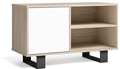Skraut Home | Mueble TV 100 con Puerta Izquierda| Sala de Estar/Comedor| Modelo Viento| Color Estructura Roble| Color Puerta Blanca| Medidas 95x40x57cm Altura.