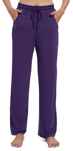 EXCHIC Donne Casual Elastico Gamba Dritta Pantaloni con Coulisse Vita Elastica Pantaloni con Tasche