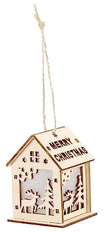 Garneck Glow Cabin Christmas House Ornaments Light up Christmas Ornaments Puzzle Ornament Lighthouse Ornament Nativity Decor Christmas Decor Glowing House Sculpture Wood Window Nutcracker