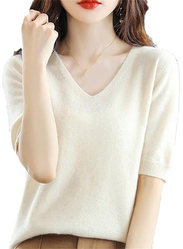 Sommer Damen Kaschmirpullover Kurzarm Pullover Mit V-Ausschnitt Lässiger Solider Kurzarmpullover Frühling