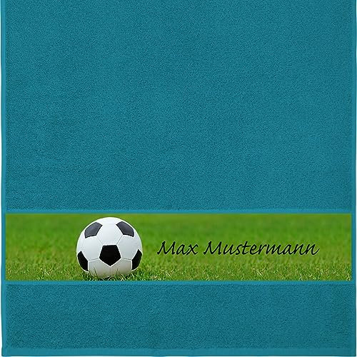 Erwin Müller Handtuch mit Namen - personalisiert - Motiv Sport - Fußball - viele Farben & Motive - Dusch-Handtuch - Petrol - Größe 50x100 cm - persönliches Geschenk mit Wunsch-Name