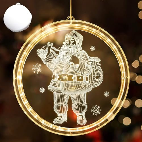DAZZTIME Luci Sospese con Ventosa, Luci 3D per Finestra di Natale, LED Natalizie per Camera da Letto, Esterno - Bianco Caldo