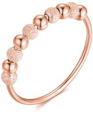 Anti-Stress Ring aus 925 Sterlingsilber mit drehbaren Glitzer-Kugeln, Dekompression Entspannungs-Helfer mit Perlen zum Drehen für Frauen und Damen, Angstring Beruhigend & Therapeutisch (Rosegold, 56)
