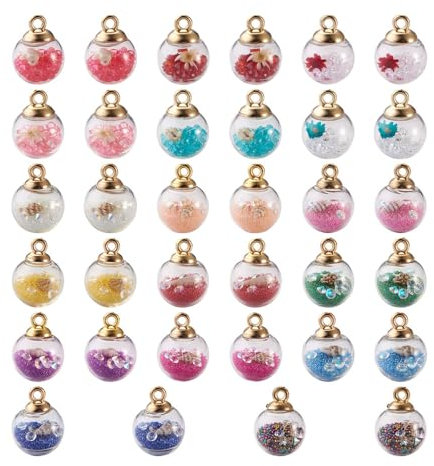 Boutigem 102 Stück Weihnachtskugel-Charm-Anhänger mit Kristallkugeln, Schlüsselanhänger, Anhänger für DIY-Schmuckherstellung, Glas, Glas