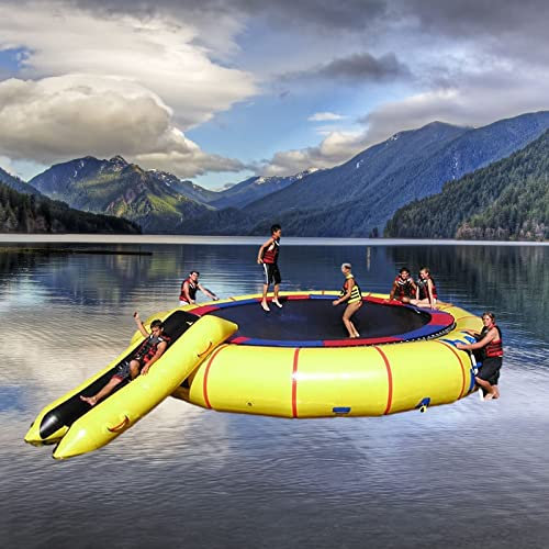 Trampolín Inflable al Aire Libre Trampolín de Agua Inflable Mesa de natación Redonda Trampolín de Agua de mar con Escalera de Cuerda Deslizante Trampolín para niños Adultos, 13 pie