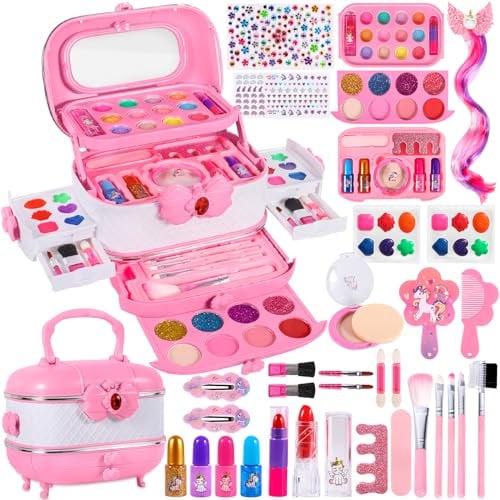TZPAUG Kit de Maquillaje para Niño, 61 Piezas de Maquillaje Lavable para niñas, Kit Maquillaje niña, Caja Maquillaje niña, Regalo de cumpleaños y Navidad para niñas de 3 4 5 6 8 10 Años