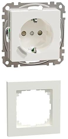 Bundle aus Schneider Electric Merten MEG2380-0319 Connected Schuko-Steckdose System M, Smart Home WiFI Steckdose + Merten MEG4010-3619 M-Pure Rahmen 1-fach für Steckosen und Schalter, Polarweiß