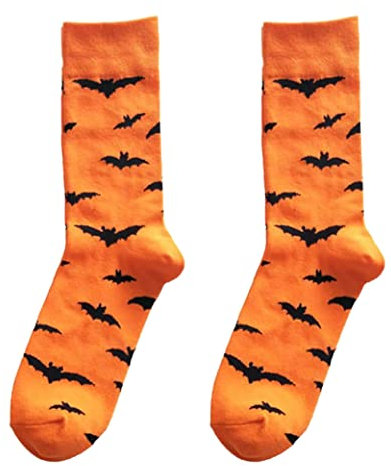 Halloween lustige Socken weiche Baumwollsocken kreatives Fledermaus -Muster absorbieren schwitz atmungsaktive Socken seltsame Socken für Männer Frauen 1pc Orange, Halloween lustige Socken, Halloween