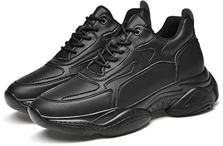 TUMAHE Aufzug Schuhe Für Männer, Männer Höhe Erhöhen Turnschuhe Leder Freizeitschuhe Atmungsaktive Mode Walking Trainer,Black 8cm,38 EU