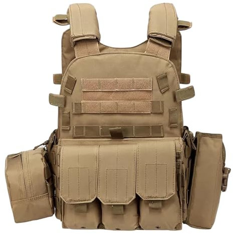 KINROCO Tactical Vest Adjustable Molle Airsoft Plate Carriers Military Vest for Fishing Camping Hiking Lightweight(Size:One Size,Color:Khaki)