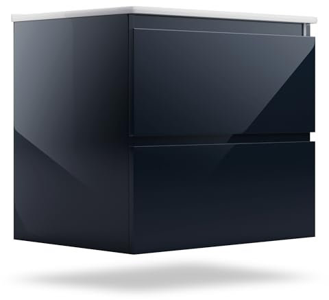 blumfeldt Johnstone Mueble de Baño con Lavabo - Antracita, Acabado Brillante, Cajones Amplios, Cierre Suave, Material Resistente a la Humedad, Fácil Instalación