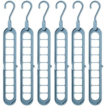 Set da 6 Grucce Salvaspazio Multifunzione per Armadio: Organizer Porta Grucce Appendiabiti, Salvaspazio Armadio Interno, Accessori Interni - Grucce Multiple, Home Organizer Grigio
