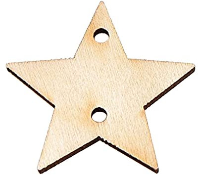 kesurpae 100er Pack Holzscheiben, unfertige Schilder, hängende Ornamente, Anhänger mit Lochausschnitt, Kunsthandwerk, Valentinstag, Weihnachten, Stern, 30mm