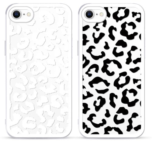 Yoedge 2 Stück Transparent HandyHülle für iPhone 8/7 / SE 2020 / SE 2022 Hülle 4,7,Leopard Muster Design Frauen Mädchen Aesthetic Handyhülle Dünn Weich Silikon TPU Kameraschutz Stoßfest Schutzhülle