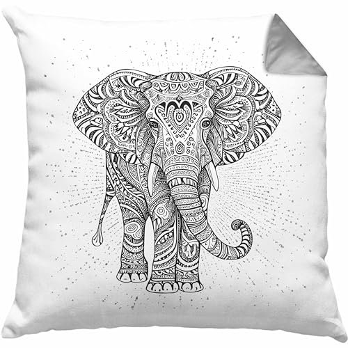 Trendation Elefant Kissen mit Füllung 40x40 Geschenk Für Elefanten-Liebhaber Geschenkidee Grafik Mandala (Grau)