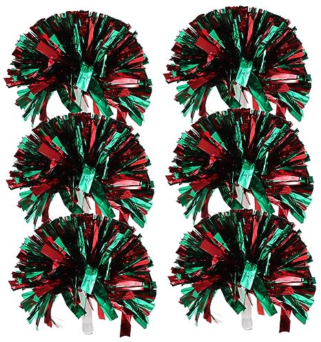 WOONEKY 6er-Pack handgekurbelte Cheerleader-Pom-Poms Cheerleading-Requisiten für Sportpartys Tanzgruppen Rot/Grün