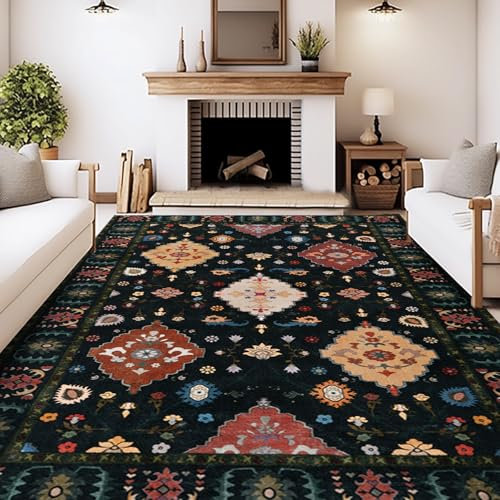 MAST DOO Teppich Wohnzimmer Waschbarer 120x160cm - Boho Kurzflor Teppich Schlafzimmer - Orientalischer Vintage Teppiche Weich rutschfest Design für Schlafzimmer, Esszimmer, Küchen