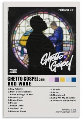 NWQV Stangenwellen-Poster, Ghetto, Gospel, Album, Poster, Wandkunst, dekoratives Gemälde, Schlafzimmer, Gemälde, Poster, 30 x 45 cm, ungerahmter Stil