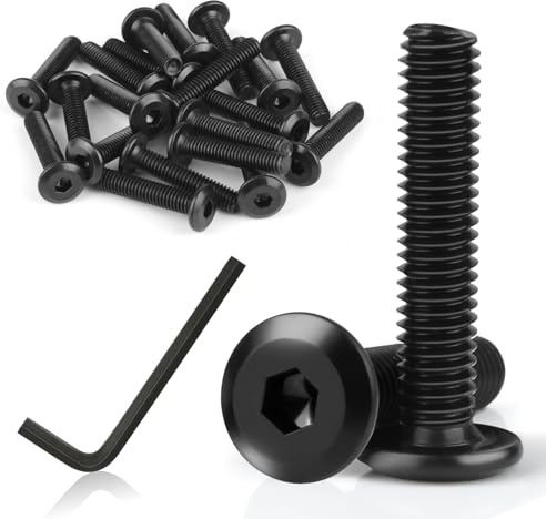 20 Stück M6 Schrauben, Flachkopfschrauben M6 x 30mm Schwarz, Innensechskant Schrauben Kohlenstoffstahl mit Hex Key, Linsenkopfschrauben M6 Blechschrauben für Reparatur und Montage