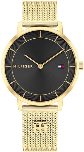 Tommy Hilfiger Zwei-Zeiger-Quarzwerk-Uhr für Damen mit Goldfarben Edelstahl-Mesh-Gliederarmband - 1782739
