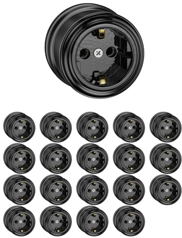 ledscom.de Lot de 20 prises en saillie en porcelaine PORS, noir brillant, rondes, ⌀ 65 mm