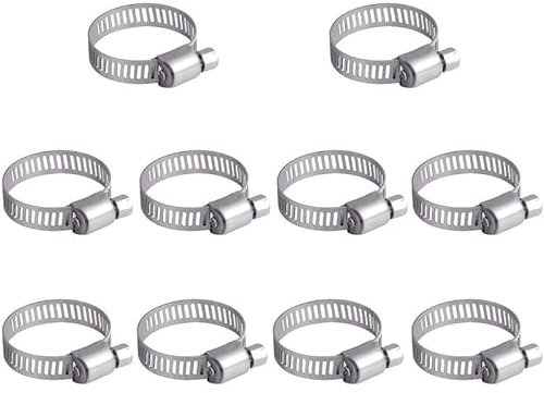 10 clips de manguera de 19 a 29 mm, clips ajustables de acero inoxidable 304, abrazaderas de manguera de tornillo sin fin