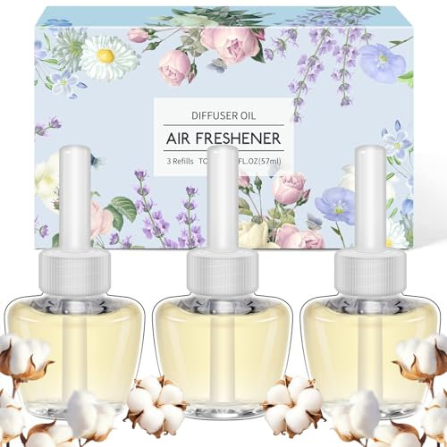 Scent-Hi Ambientador casa Recambio de Aceite Aromático, 3 x 19ml Algodón Fragancia, Recargas para difusor eléctrico, Seguro de Usar en Cualquier Habitación, Compatible con Air-Wick/Glade