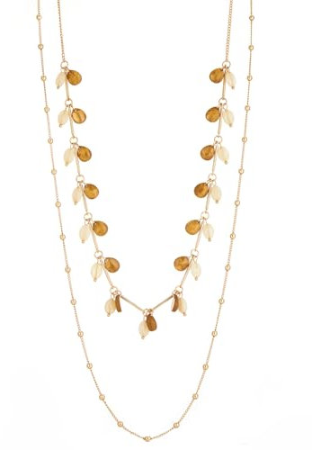 Bulinlin Damen Lange Kette Gold Lange Perlen Statement Kette Gold Modeschmuck Geburtstagsgeschenk für Frauen(Camel)