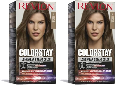 Revlon Colorstay Tinte Pelo Mujer, Coloración Permanente de larga duración, Incluye mascarilla potenciadora del color, Hasta 8 semanas de color, Tono 6 Rubio Oscuro (Paquete de 2)