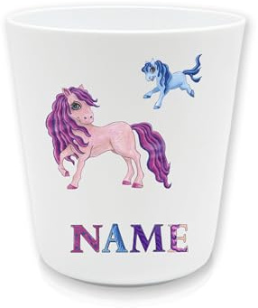 Kinderbecher Kunststoff Pony mit Namen | Personalisiert, Zahnputzbecher, BPA frei