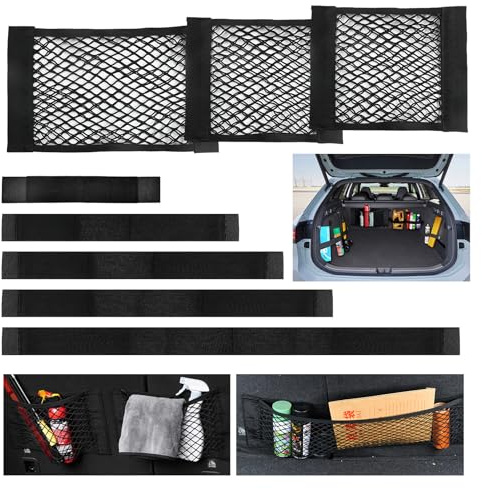 KASURE 8 Stück Kofferraum Netztasche Gepäcknetz Auto mit Klett, Starke Elastizität Aufbewahrungsnetz Universal Kofferraum Aufbewahrung Netz Organizer für Auto/SUV Kofferraum Gepäcknetz