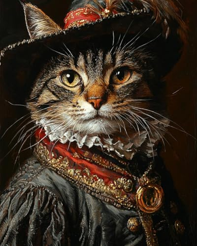 WANMIU Peinture Par Numero pour Adulte und Enfant Chat habillé noblement Débutants Kit de Bricolage Peinture à l'huile sur Toile avec Acrylique et Pinceaux 40 x 50cm (sans Cadre)