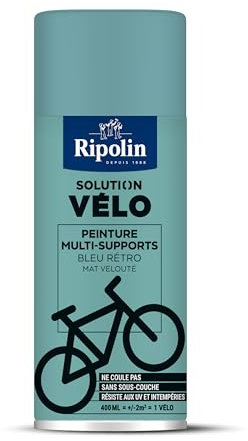 RIPOLIN, Solution Vélo, Aérosol Peinture, Finition Mate, Format Spray pour une application rapide, Ne coule pas, Riche en pigment, Résiste aux UV et conditions extérieures - Bleu Rétro - 400 ml