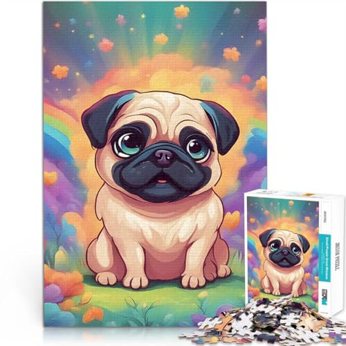 Süßer Mops Puzzle 1000 Teile für Teenager Gehirnintelligenz-Herausforderung süchtig machendes Spielzeug Heimdekoration 38x26cm