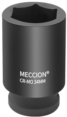 Meccion Douille à Chocs 34mm en 3/4 Pouce Entraînement, Robuste Cr-Mo 6 Pans Douille Profonde, 78mm Longue
