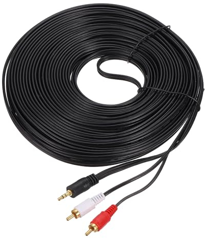 sourcing map Gold Plating TRS 3.5mm Male to 2RCA Jack Cable, 20M(22Yd) Copper Core 3Meterm PVC Audio AUX Cable for High Fidelity Sound Transmission to TV/Amplifier/Speaker/Mobile