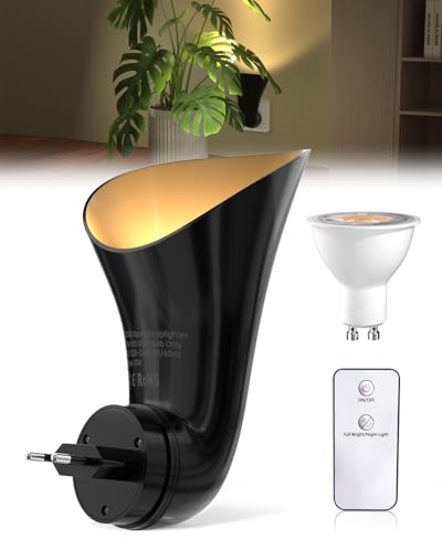 BrightArk 2 Beleuchtungsmodi Plugin GU10 Wandfluter Steckdosenlampe, Spotlights mit GU10 Fassung, Steckdose Lampe mit Stecker, Indirekte Wandbeleuchtung Innen, Nachttischlampe (mit LED Warmweiß Lampe)