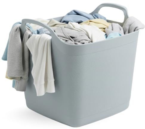 AOC24-40L Flexible Tub Large - Heavy Duty Plastic Flexi Bucket for Laundry, Garden, Toys, Storage - Multi Purpose Strong Container Bin - Large Capacity Durable Flexi Tubs (Cool Grey, L 40L)