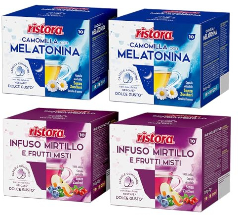 Set 80 Capsule Ristora Compatibili con le Macchine ad uso domestico DOLCE GUSTO* 40 Camomilla 40 Infuso mirtilli frutti rossi
