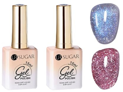 UV Nagellack Glitzer 15ml, 2 Farben Blau Rosa Glitzer Gel Nagellack Set, Glänzender Funkelnder Nagellacks Soak-off UV Gellack für Starter Nail Art Salon DIY Home