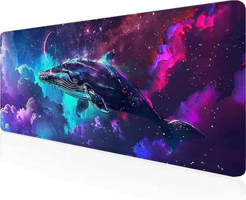 Gaming Mouse Pad Whale, Black Mouse Pad 90 x 40cm with Stitched Edges, Large Extended XXL Keyboard Mat with Anti Slip Base, Mause Mat for Desk Keyboard Decoration, Gifts for Men Adults PjY10885 4-Q