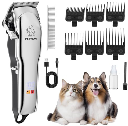Tosatrice per Cani e Gatti Professionale Silenziosa wireless Display LED | Tosatrice per Animali per Pelo Lungo e Folto Lame in Acciaio Inox 6 Pettini Guida Motore 7000 RPM Kit Toelettatura Animali