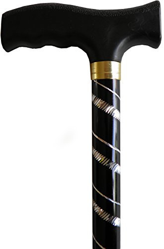 Essential Products Verstellbarer Gehstock, Schwarz mit Silber gestreift, geätztes Muster, für Damen, 58,4 - 97,8 cm