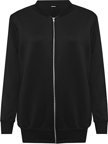 WearAll Women's Plus Plain Bomber Jacket Ladies Basic Long Sleeve Zip Up Elasticated Top 14-28