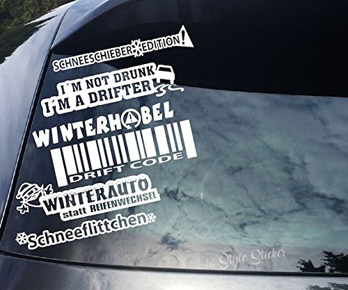 6 Winteraufkleber, Schneeschieber Edition, i'm not druck, i'm a DRIFTER, Winterhobel, Driftcode, Winterauto, statt Reifenwechsel, Schneeflittchen, Drift-Modus ON, Winter-Mode Autoaufkleber