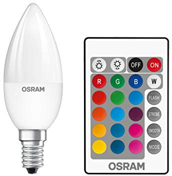 Osram LED Star+ Classic B RGBW Lamp in Candle Shape with E14 Socket, Dimmable and Colour Control via Remote Control, Replaces 25 Watt, Warm White - 2700 Kelvin, Pack of 2